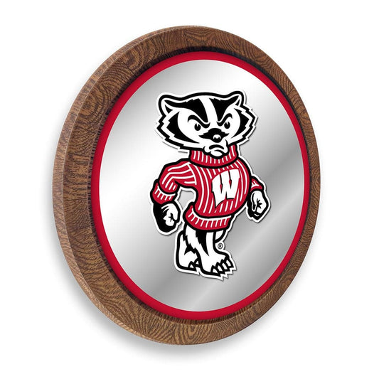 Wisconsin Badgers: Mascot - "Faux" Barrel Top Mirrored Wall Sign - The Fan-Brand