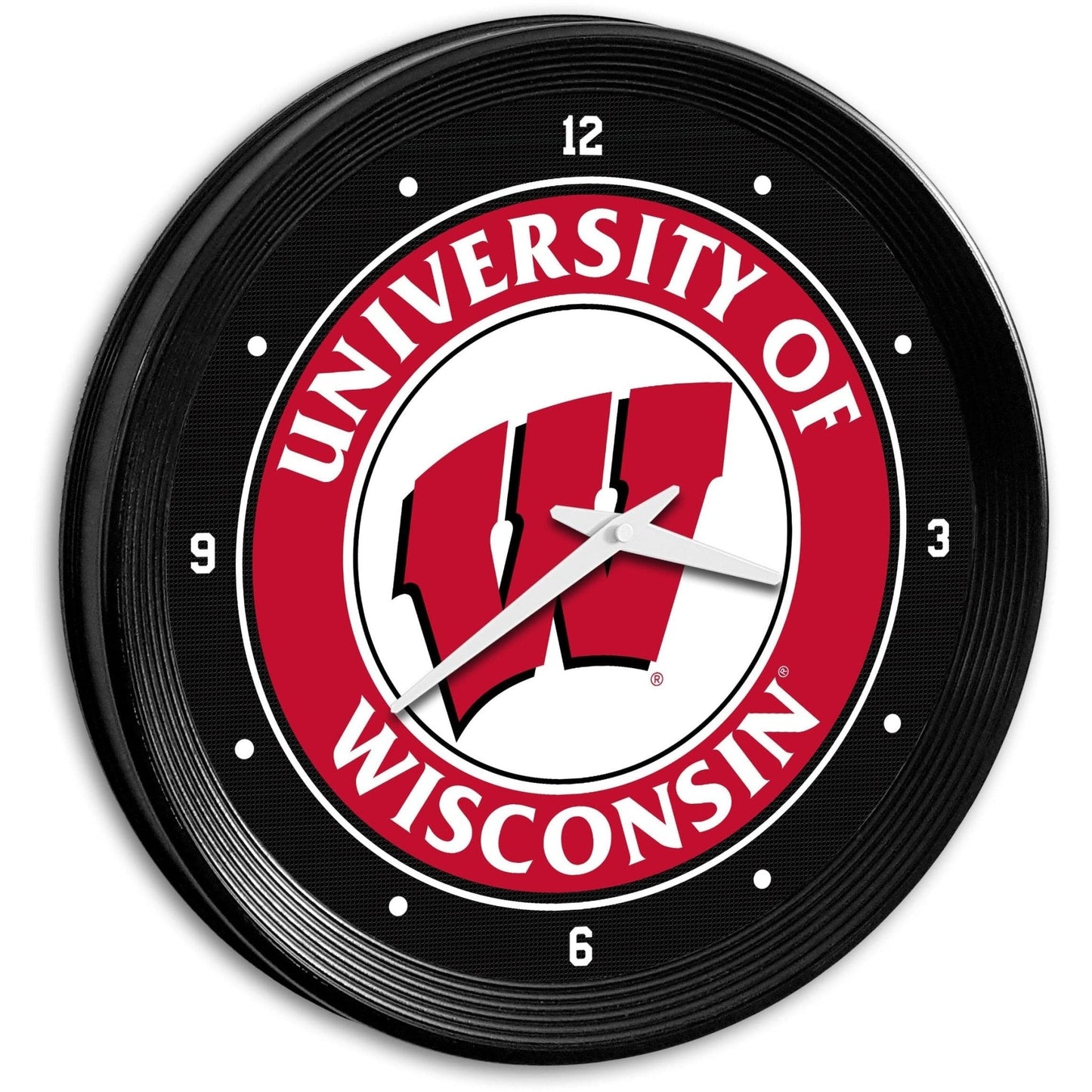 Wisconsin Badgers: Ribbed Frame Wall Clock - The Fan-Brand