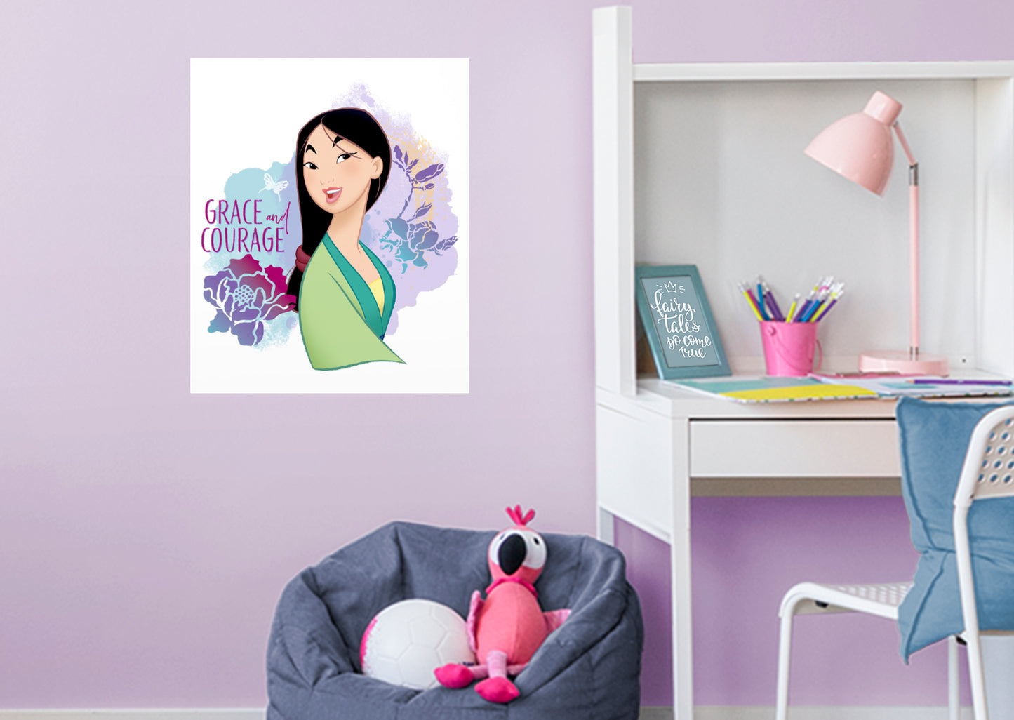 Mulan:  Watercolor Grace Courage Mural        - Officially Licensed Disney Removable Wall   Adhesive Decal