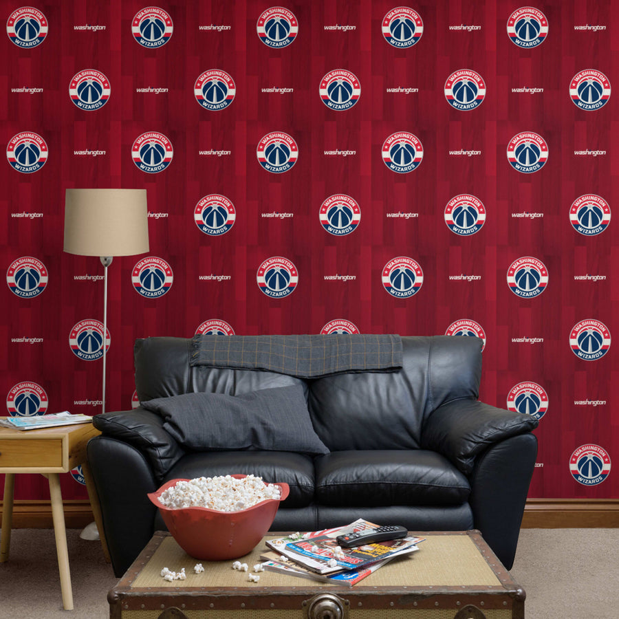Washington Wizards (Red) - Hardwood Pattern - Peel & Stick Wallpaper - Official NBA - Reusable Vinyl Wall Decals