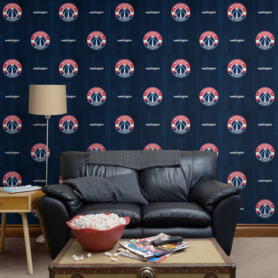 Washington Wizards (Blue) - Hardwood Pattern - Peel & Stick Wallpaper - Official NBA - Reusable Vinyl Wall Decals