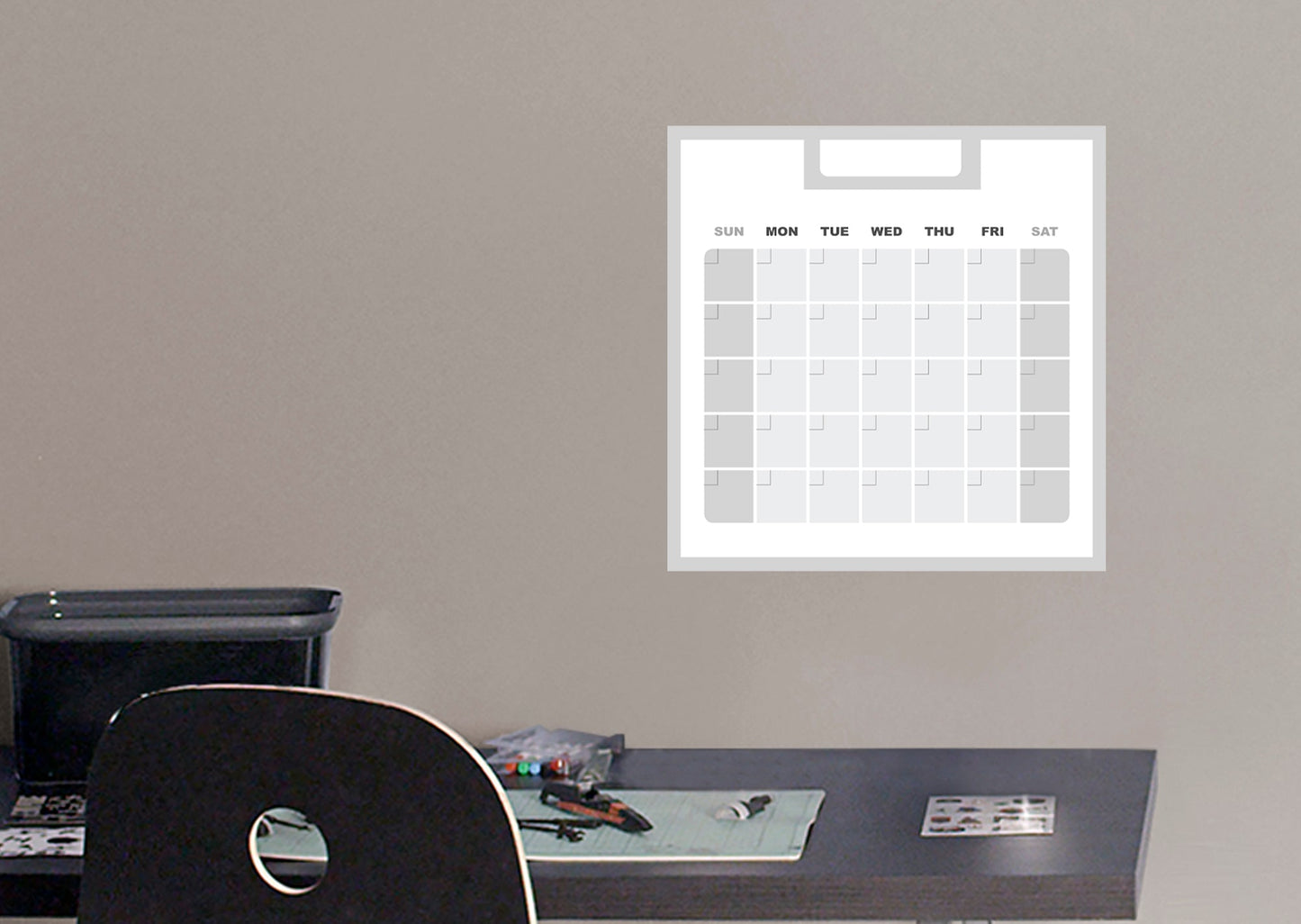 Calendars: Grey Square Modern One Month Calendar Dry Erase - Removable Adhesive Decal