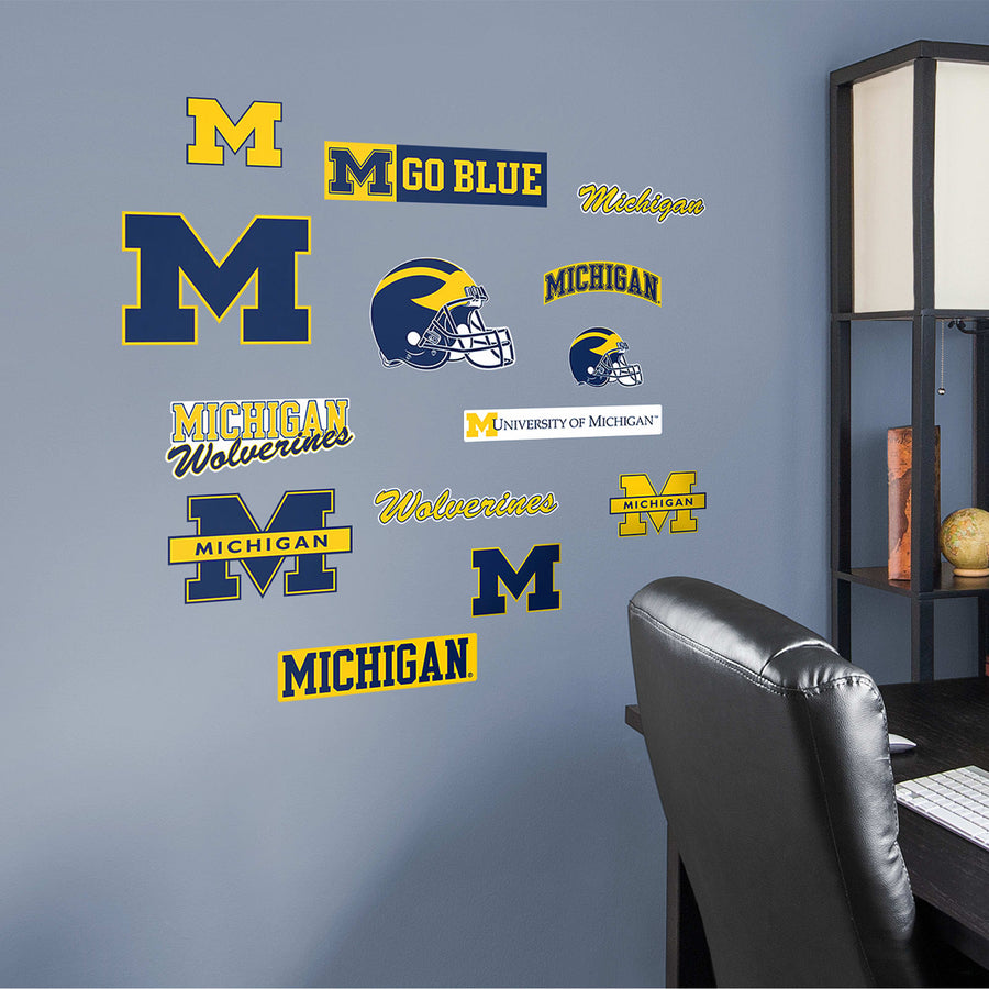 Michigan Wolverines - RealBig Logo Assortment Collection - Official NCAA - Reusable Vinyl Wall Decals