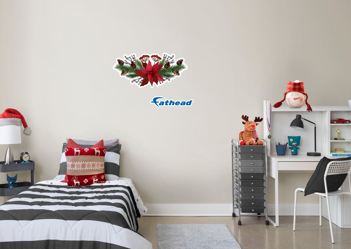 Christmas: Pinecones with Red Flower Icon - Removable Adhesive Decal