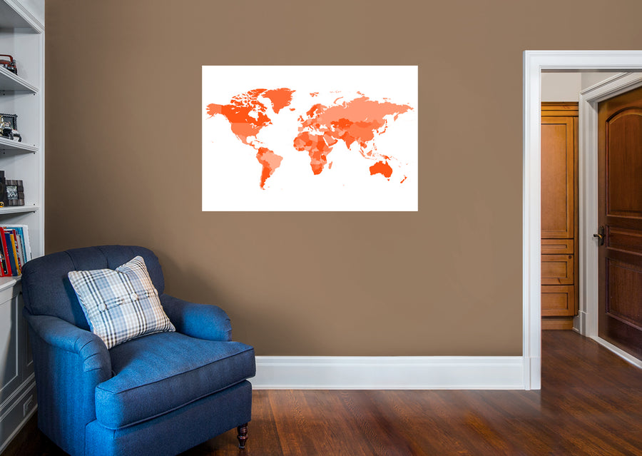 World Maps:  Red Map Mural        -   Removable Wall   Adhesive Decal