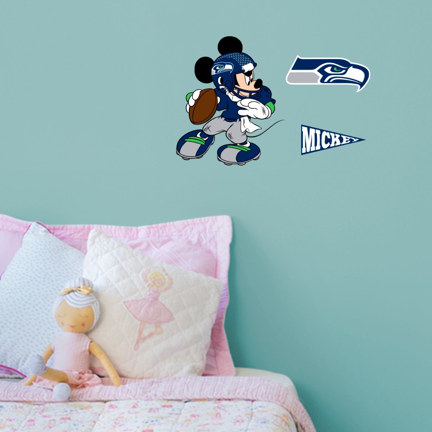 Seattle Seahawks: Mickey Mouse - Officially Licensed NFL Removable Adhesive Decal