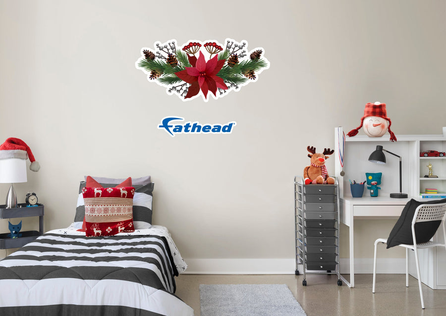 Christmas: Pinecones with Red Flower Icon - Removable Adhesive Decal
