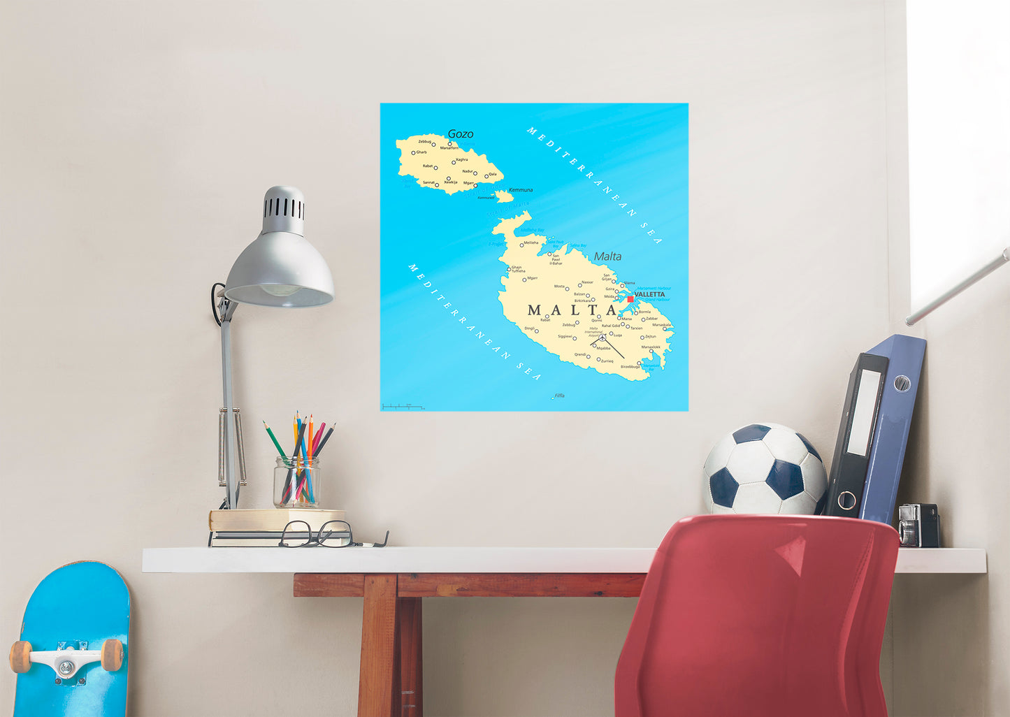 Maps of Europe: Malta Mural        -   Removable Wall   Adhesive Decal