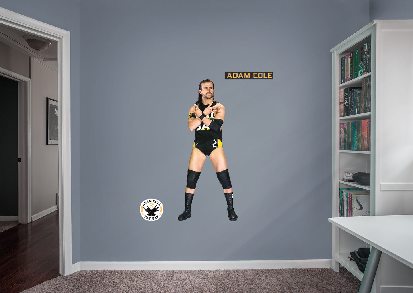 Bring the action of WWE into your home with this set of Adam Cole wall decals! High quality, durable, and tear resistant, you'll be able to stick and move them as many times as you want to create the ultimate wrestling experience.      FEATURES: Thick, high-grade vinyl resists tears, rips & fading. Reusable design is safe for walls. Sticks to most smooth surfaces.   DETAILS: Indoor use. No tape or tacks required. Made in USA.