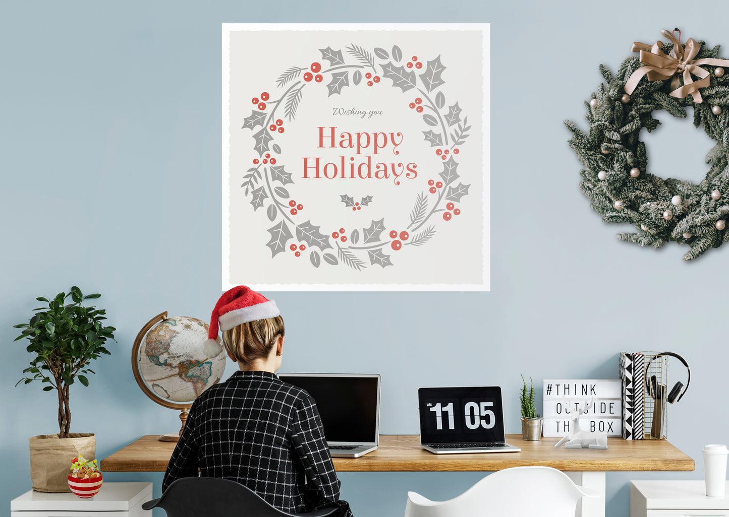 Seasons Decor: Winter Happy Holidays Mural        -   Removable     Adhesive Decal