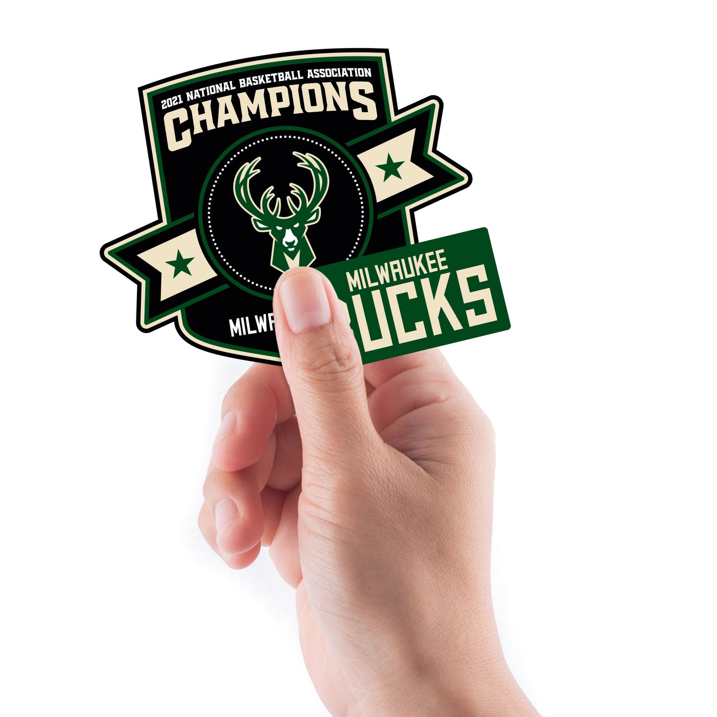Sheet of 5 -Milwaukee Bucks:  2021 Champions Logo MINIS        - Officially Licensed NBA Removable    Adhesive Decal