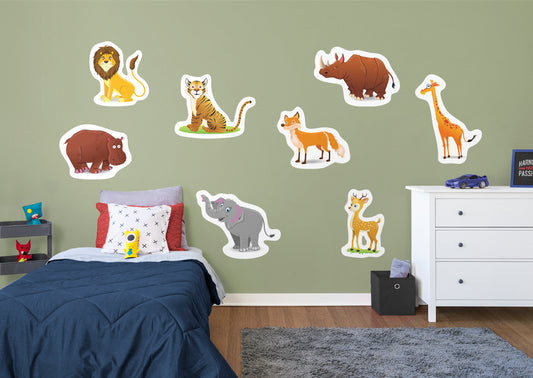 Jungle:  Happy Animals Collection        -   Removable Wall   Adhesive Decal