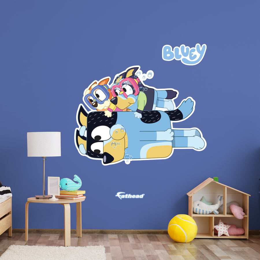 Bandit, Bluey, Bingo - Bluey - RealBig Underwater Swim Icon Collection - Official BBC - Reusable Vinyl Wall Decals