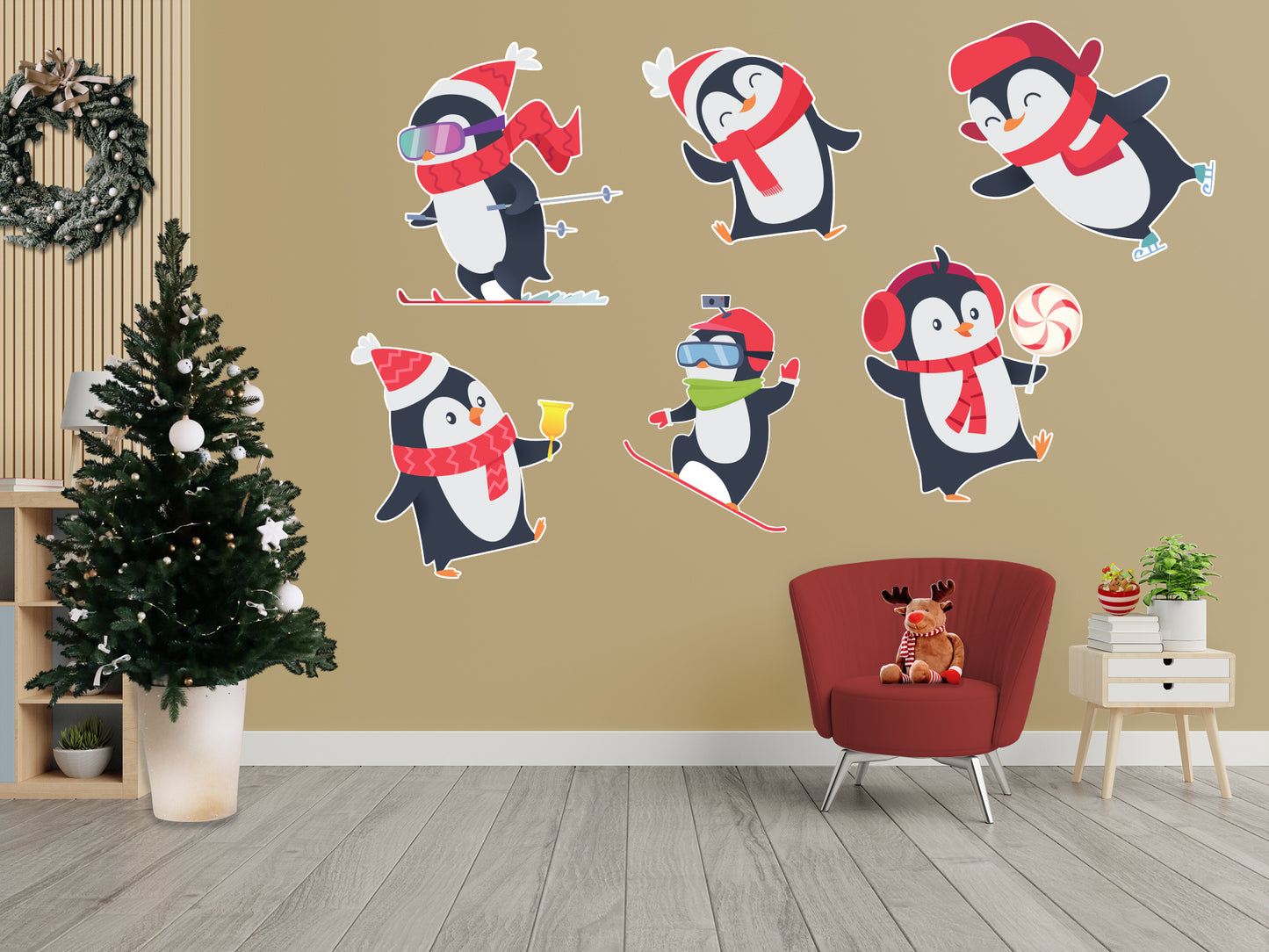 Seasons Decor: Winter Six Penguins Collection - Removable Adhesive Decal