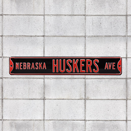 Nebraska Cornhuskers: Nebraska Cornhuskers Avenue (Black) - Officially Licensed Metal Street Sign