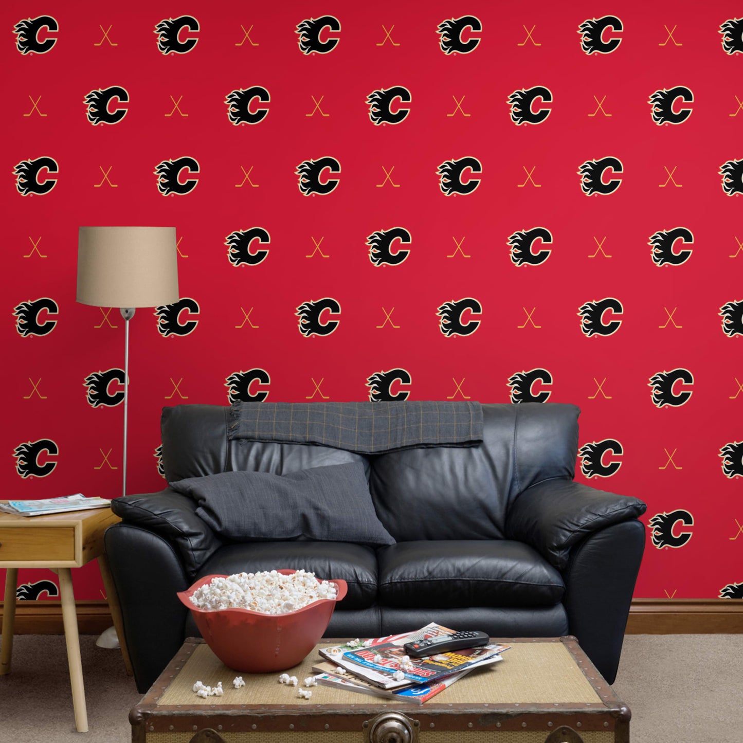 Calgary Flames (Red): Sticks Pattern - Officially Licensed NHL Peel & Stick Wallpaper