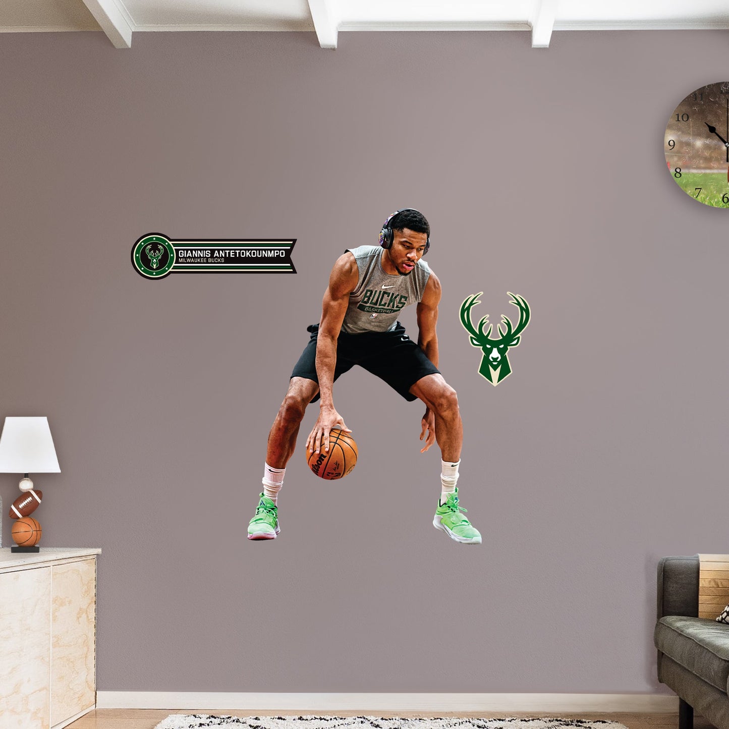 Giannis Antetokounmpo - RealBig Warmups Collection - Official NBA - Milwaukee Bucks - Reusable Vinyl Wall Decals