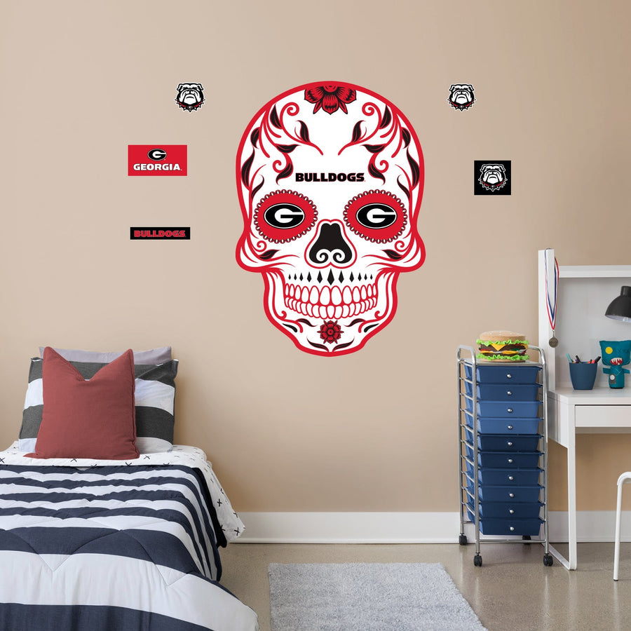 Georgia Bulldogs - RealBig Sugar Skull Collection - Official NCAA - Reusable Vinyl Wall Decals
