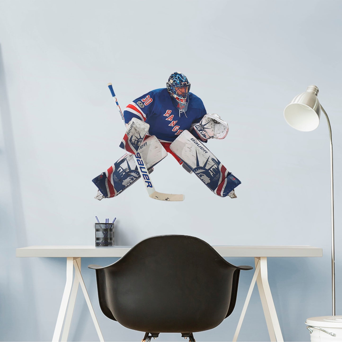 Nothing gets past The King! Celebrate the impressive goaltending career of Henrik Lundqvist with this sturdy removable wall decal depicting him poised to stop that puck. The gold-medal-winning hockey player looks great on any office or bedroom wall, and, unlike this goalie, the decal can be repositioned over time. It's also a great gift for anyone who appreciates Lundqvist's unique approach to tending goal!