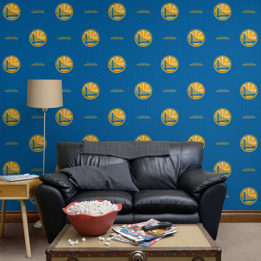 Golden State Warriors (Blue): Logo Pattern - Officially Licensed NBA Peel & Stick Wallpaper