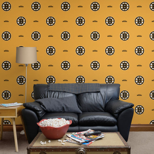 Boston Bruins (Yellow): Stripes Pattern - Officially Licensed NHL Peel & Stick Wallpaper