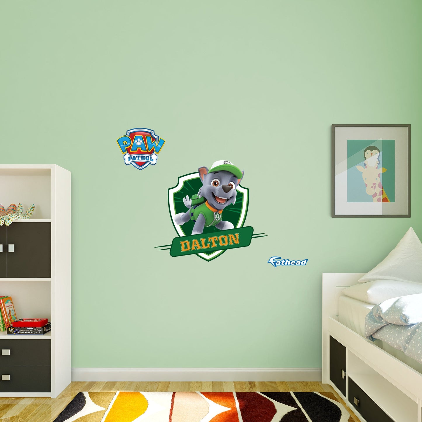 Paw Patrol: Rocky Jumping Personalized Name Icon - Officially Licensed Nickelodeon Removable Adhesive Decal