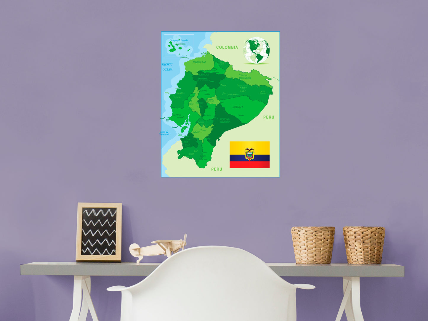 Maps of South America: Ecuador Mural        -   Removable     Adhesive Decal