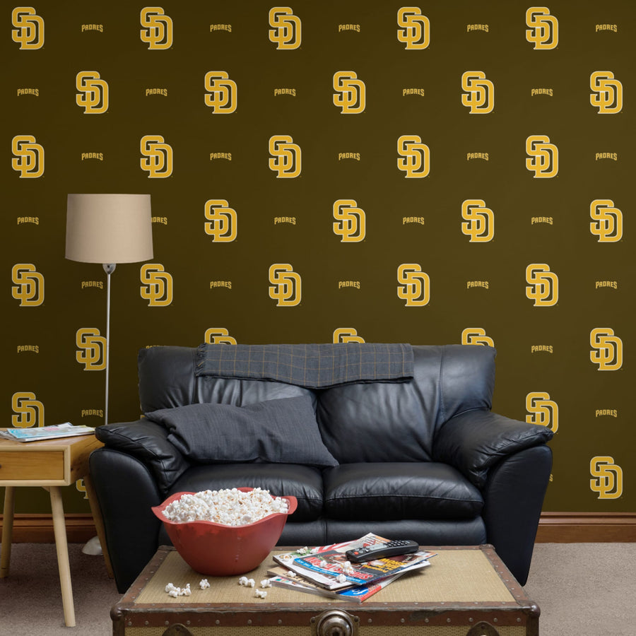 San Diego Padres (Brown) - Logo Pattern - Peel & Stick Wallpaper - Official MLB - Reusable Vinyl Wall Decals