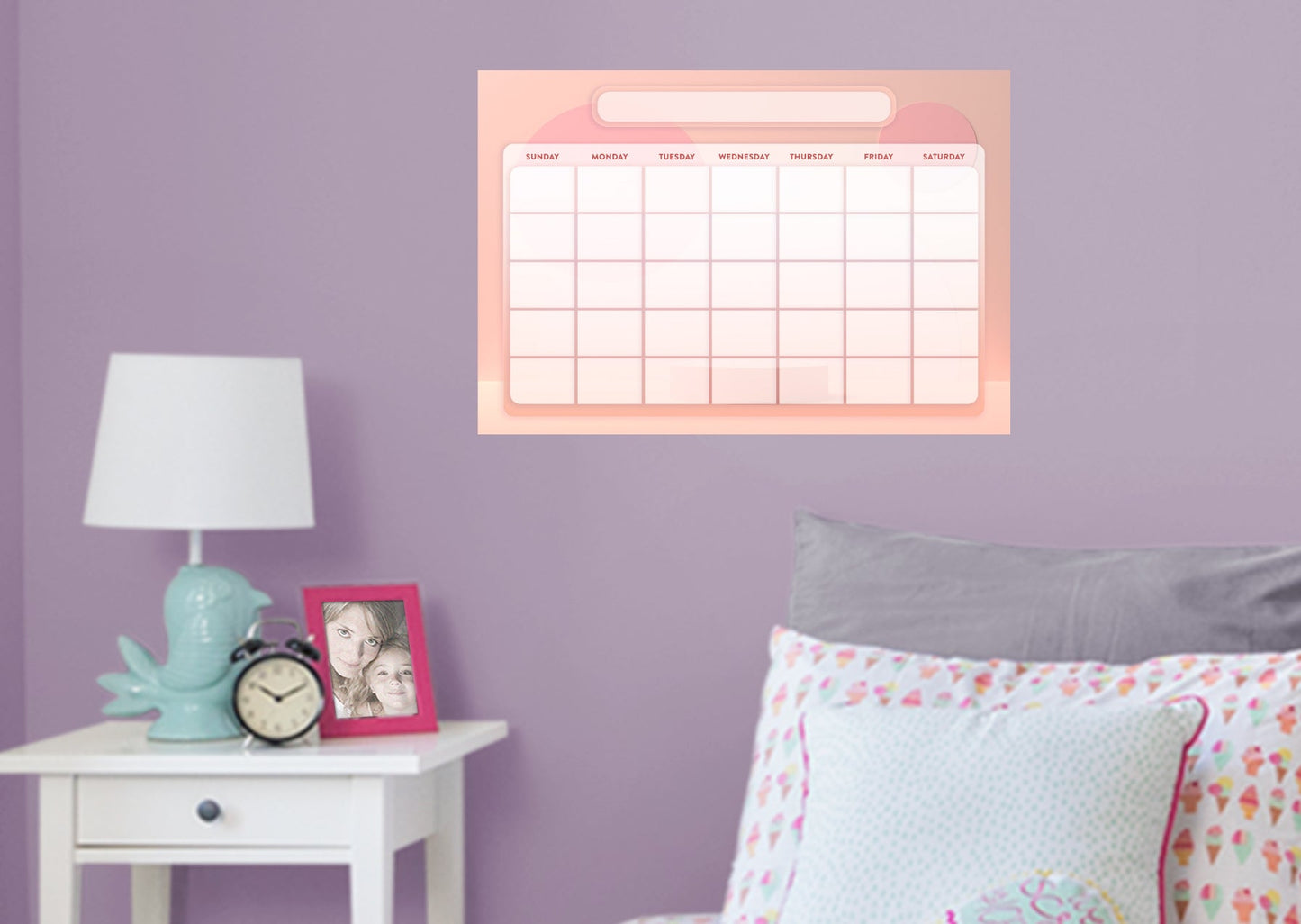 Calendars: Pink One Month Calendar Dry Erase - Removable Adhesive Decal