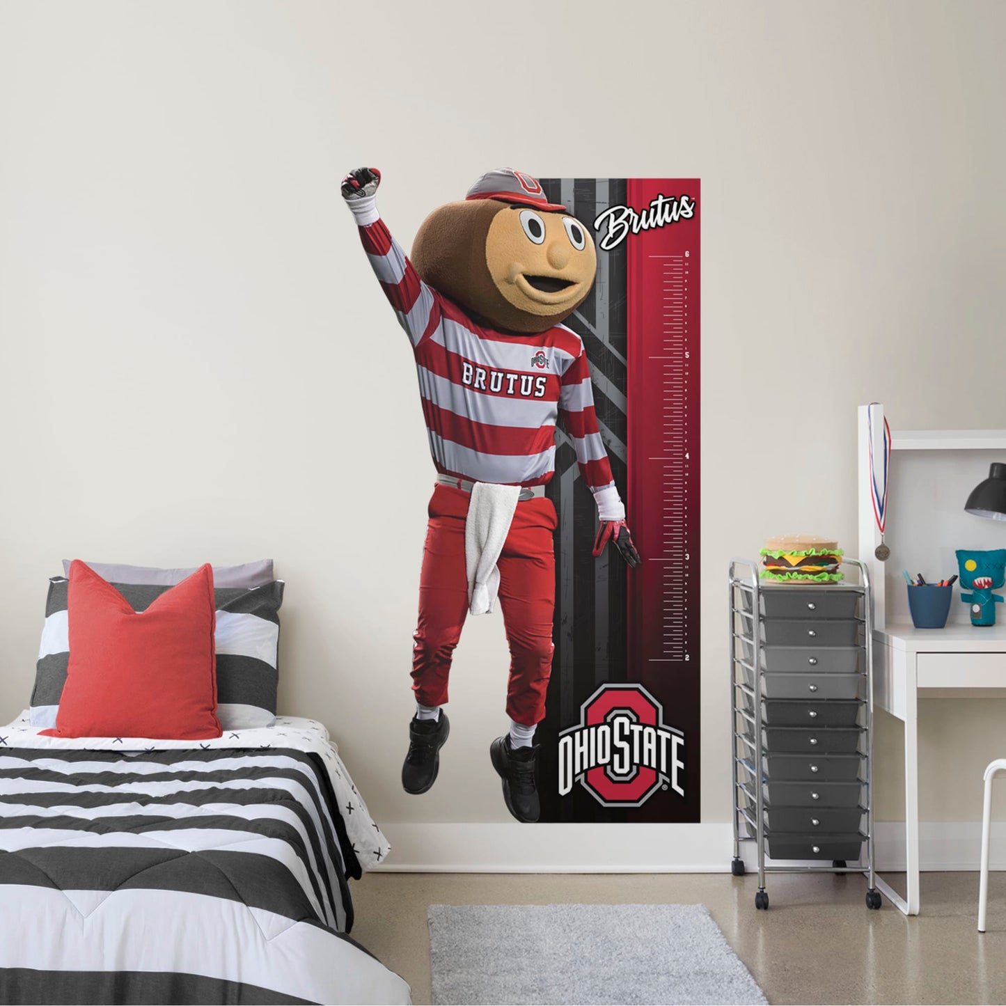 Ohio State Buckeyes: Brutus Buckeye Mascot Growth Chart - Officially Licensed Removable Wall Decal