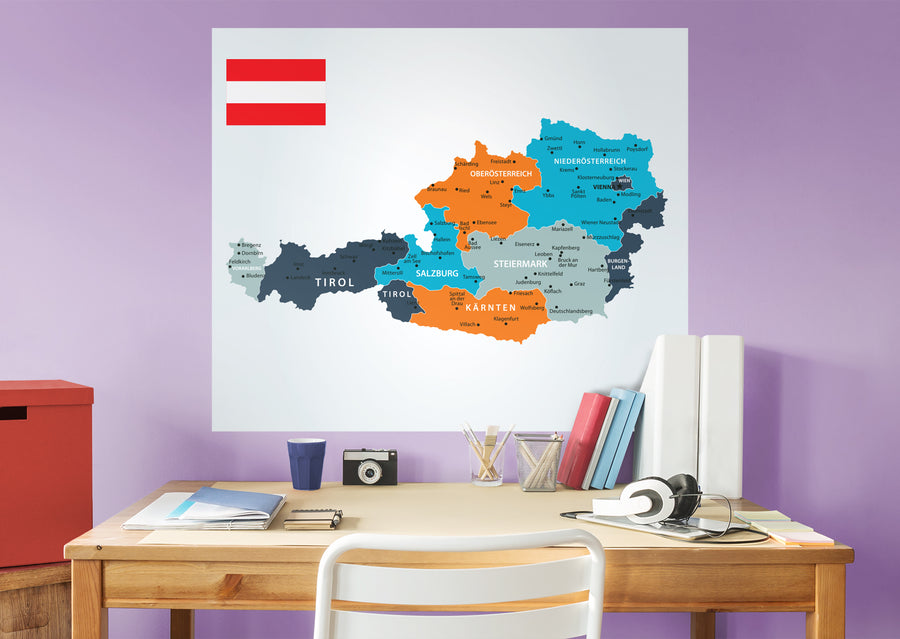 Maps of Europe: Austria Mural        -   Removable Wall   Adhesive Decal
