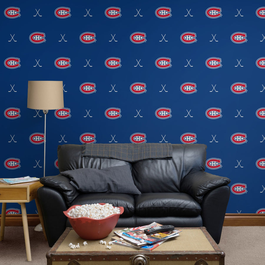 Montreal Canadiens (Blue) - Sticks Pattern - Peel & Stick Wallpaper - Official NHL - Reusable Vinyl Wall Decals
