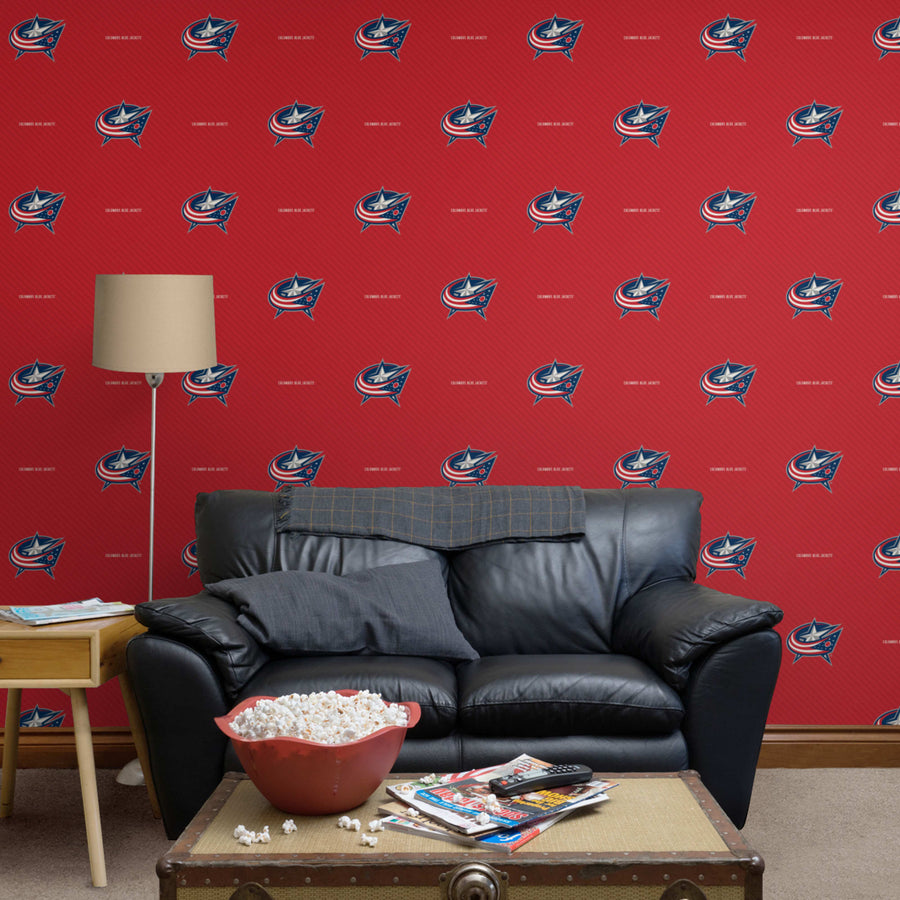 Columbus Blue Jackets (Red) - Stripes Pattern - Peel & Stick Wallpaper - Official NHL - Reusable Vinyl Wall Decals