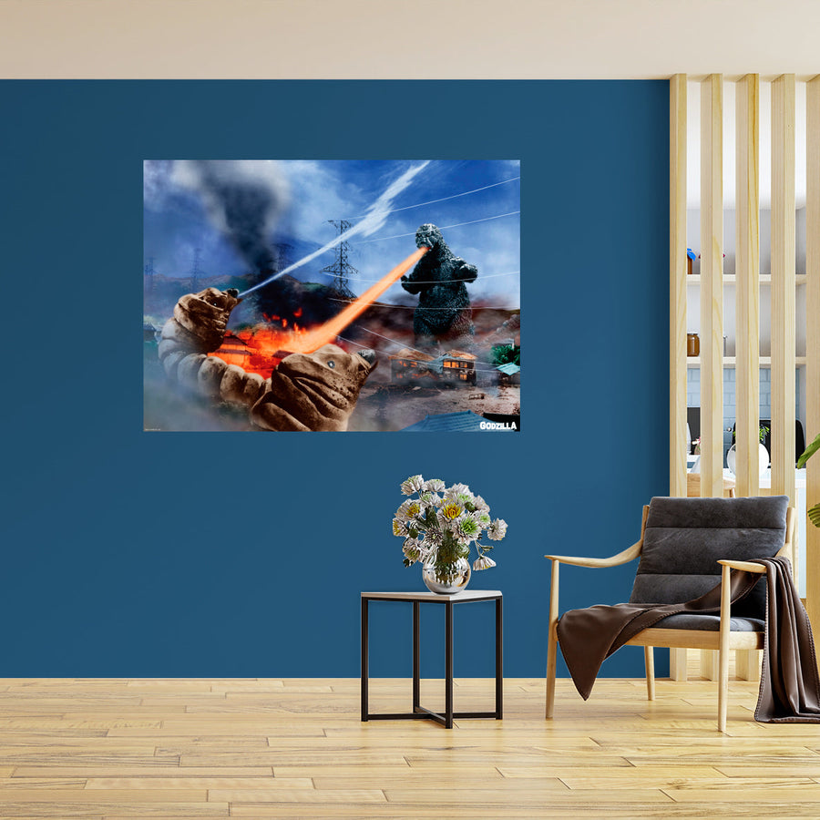 Godzilla 1964 - Mothra v Godzilla Movie Scene - Peel & Stick Poster - Official Toho - Godzilla - Reusable Vinyl Wall Decal