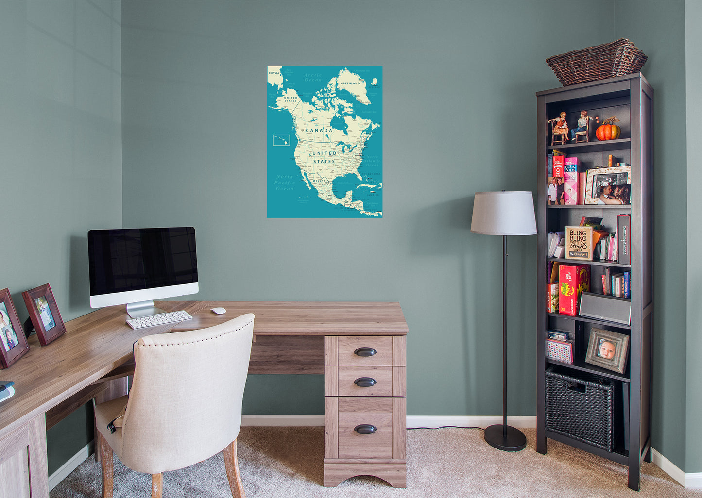 Maps: North America Vintage Blue Mural        -   Removable Wall   Adhesive Decal
