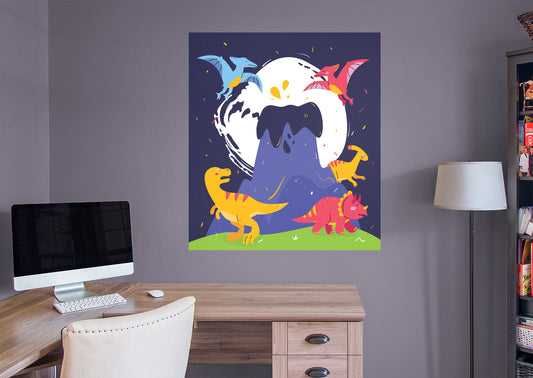 Dinosaurs:  Volcano Mural        -   Removable Wall   Adhesive Decal