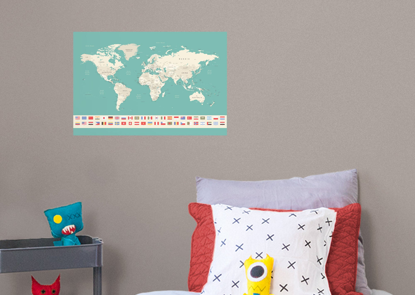 World Maps:  World Map and Flags Mural        -   Removable Wall   Adhesive Decal