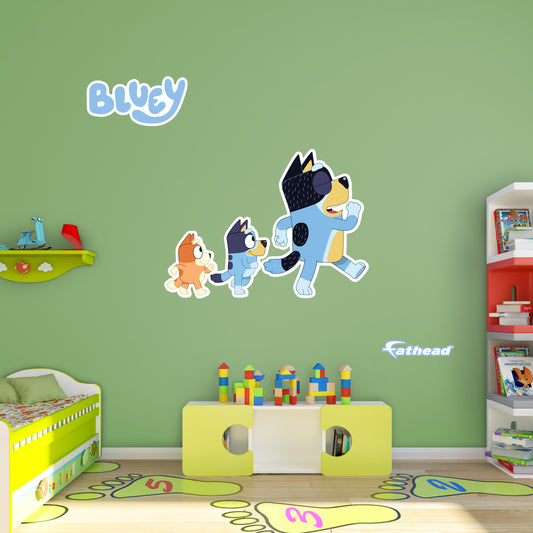 Bluey: Bandit, Bluey, Bingo Marching Icon        - Officially Licensed BBC Removable     Adhesive Decal
