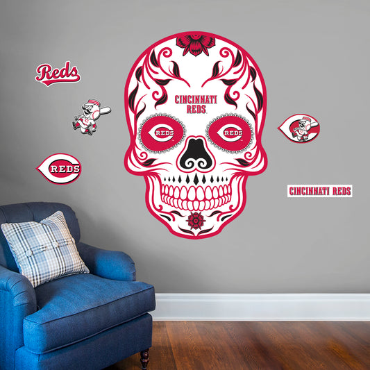 Cincinnati Reds:   Skull        - Officially Licensed MLB Removable     Adhesive Decal