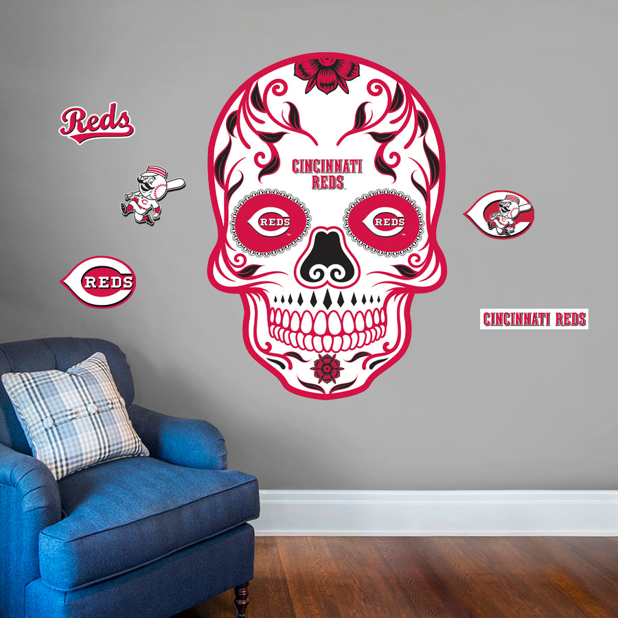 Cincinnati Reds - RealBig Sugar Skull Collection - Official MLB - Reusable Vinyl Wall Decals