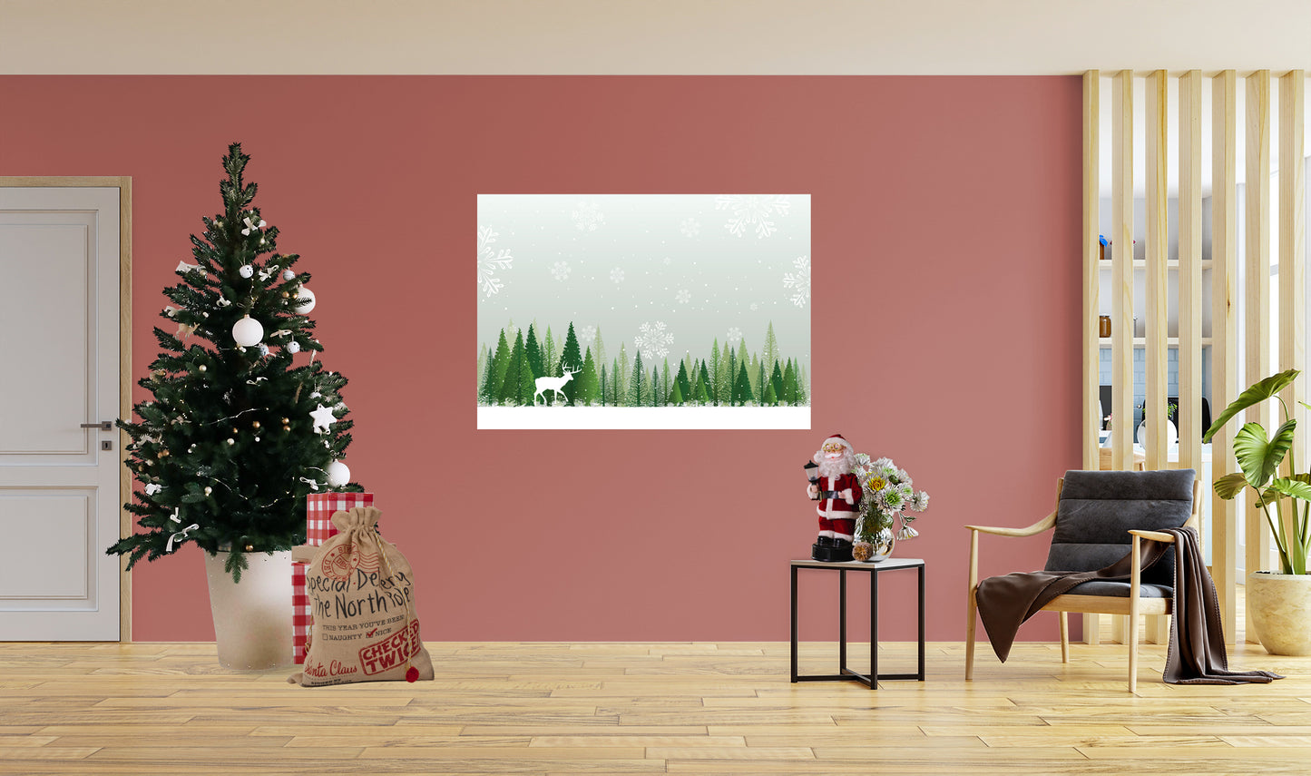 Christmas:  Green Trees Poster        -   Removable     Adhesive Decal