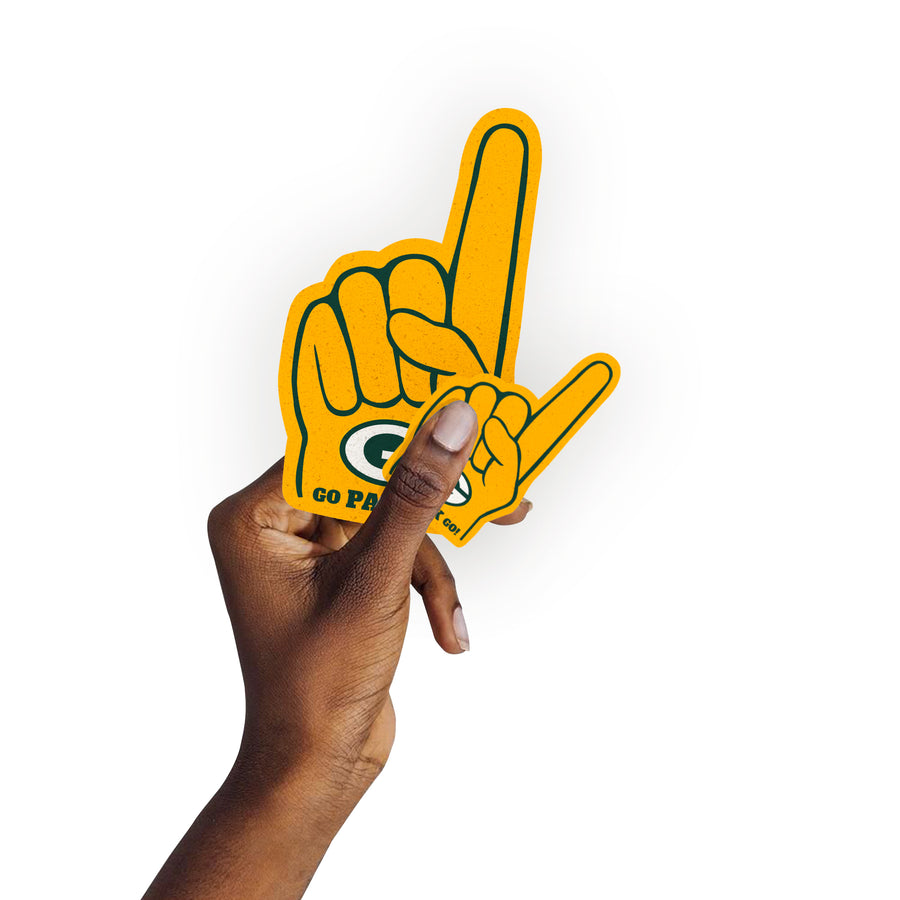 Green Bay Packers - 5 Foam Finger Minis (Mixed Sizes) - Official NFL - Reusable Vinyl Decals