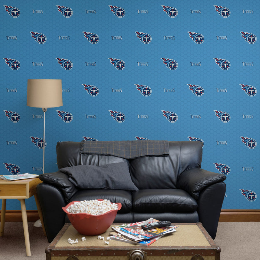Tennessee Titans (Light Blue) - Logo Pattern - Peel & Stick Wallpaper - Official NFL - Reusable Vinyl Wall Decals