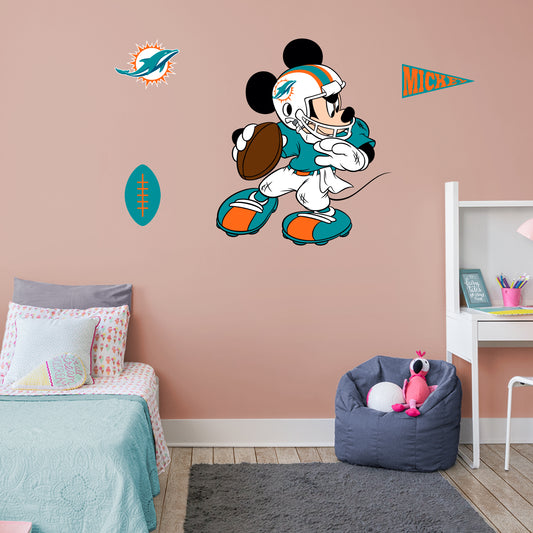 Miami Dolphins: Mickey Mouse         - Officially Licensed NFL Removable     Adhesive Decal