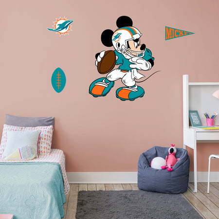 NFL Miami Dolphins Wincraft Mickey Mouse 4 Peel-Off Decals on 11 x 17  Card NEW