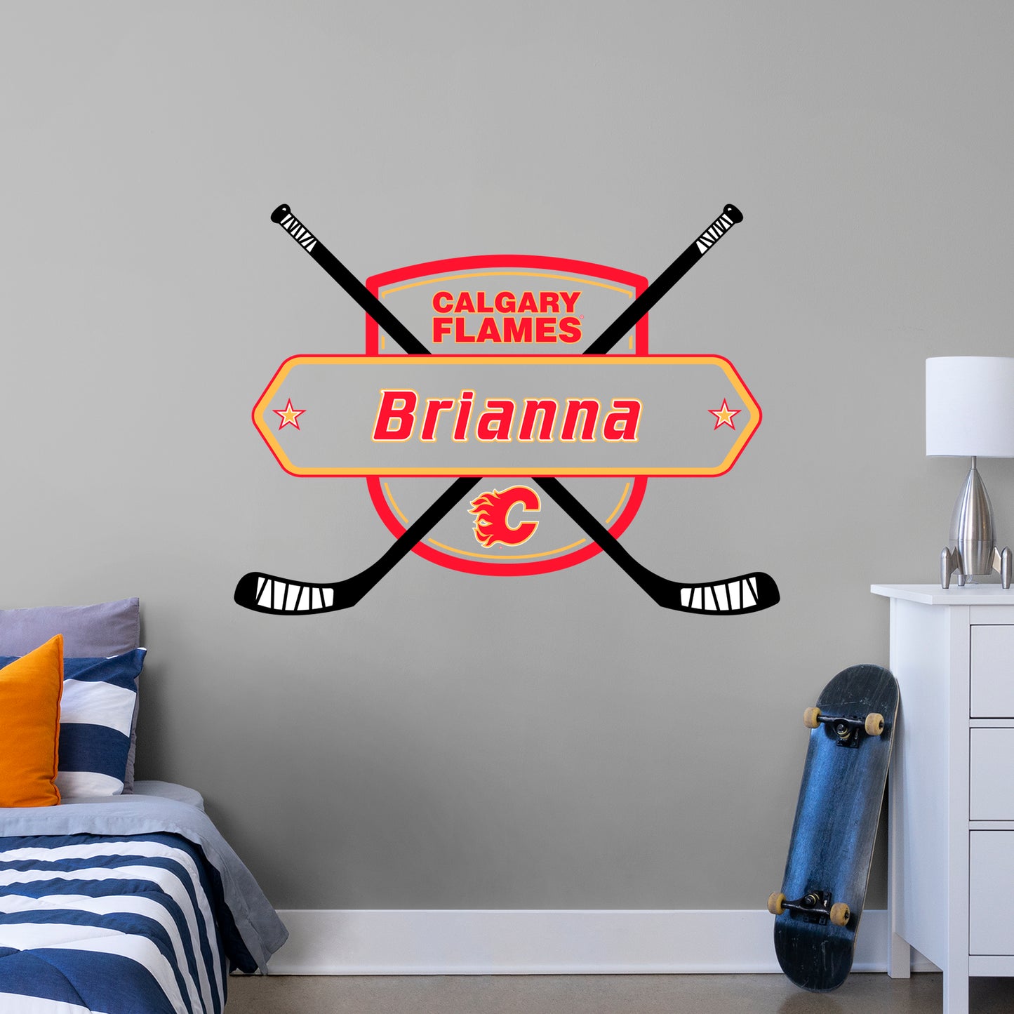 Calgary Flames 2020 Sticks Personalized Name PREMASK  - Officially Licensed NHL Removable Wall Decal