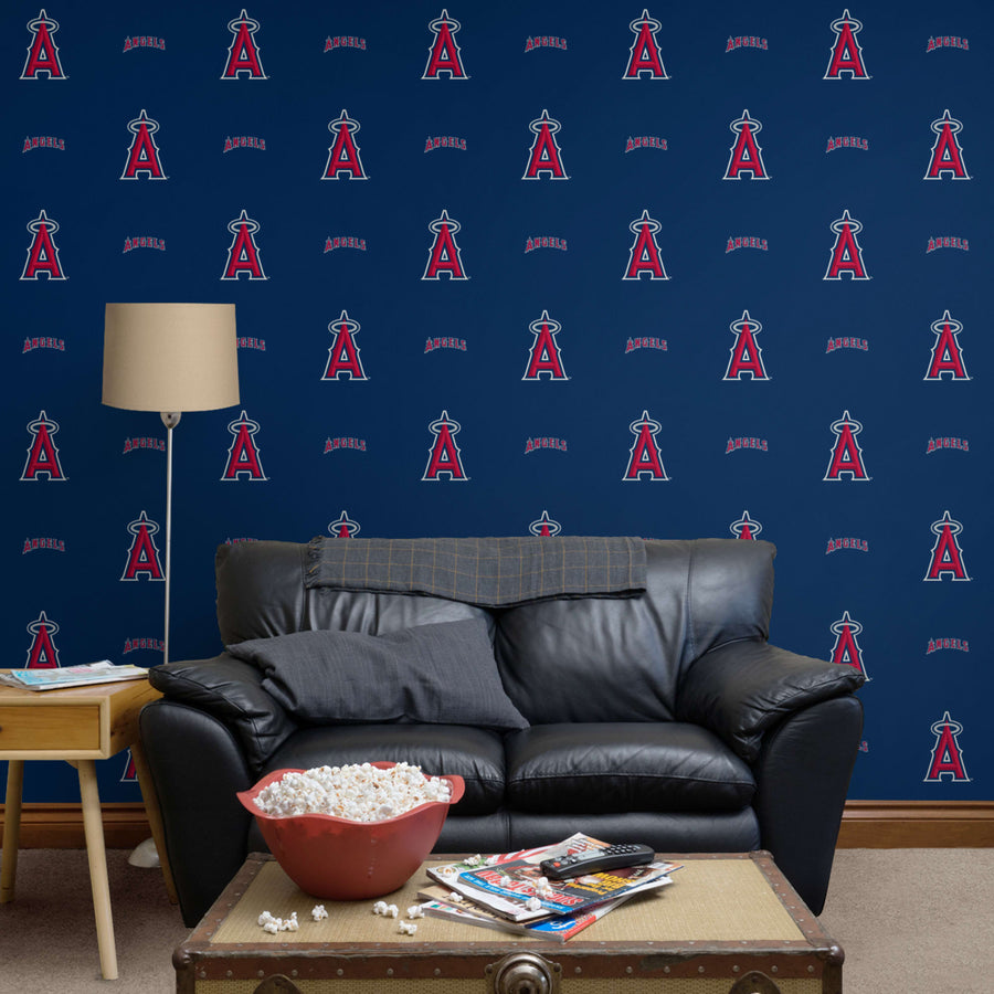 Los Angeles Angels (Blue) - Logo Pattern - Peel & Stick Wallpaper - Official MLB - Reusable Vinyl Wall Decals