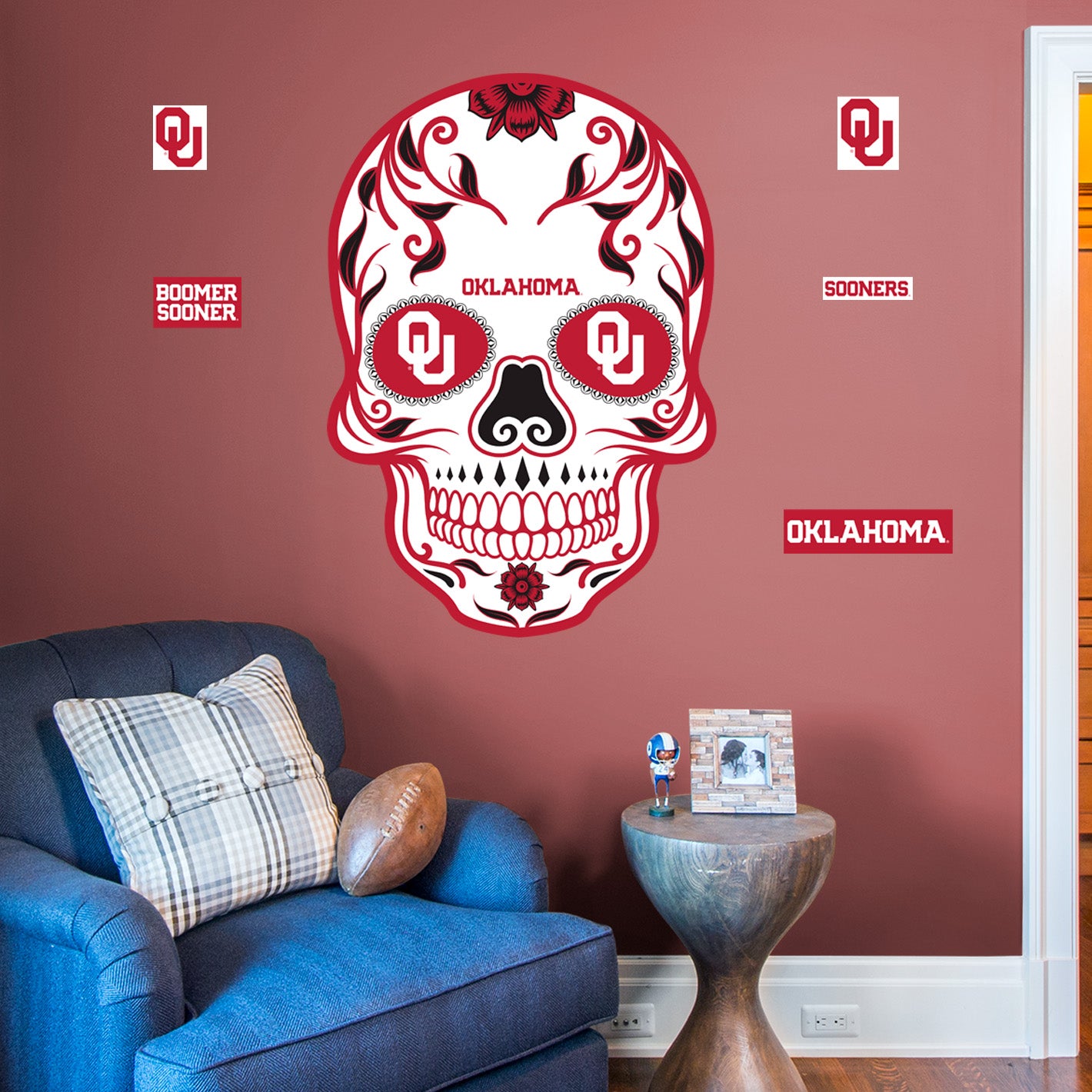 Oklahoma Sooners:   Skull        - Officially Licensed NCAA Removable     Adhesive Decal