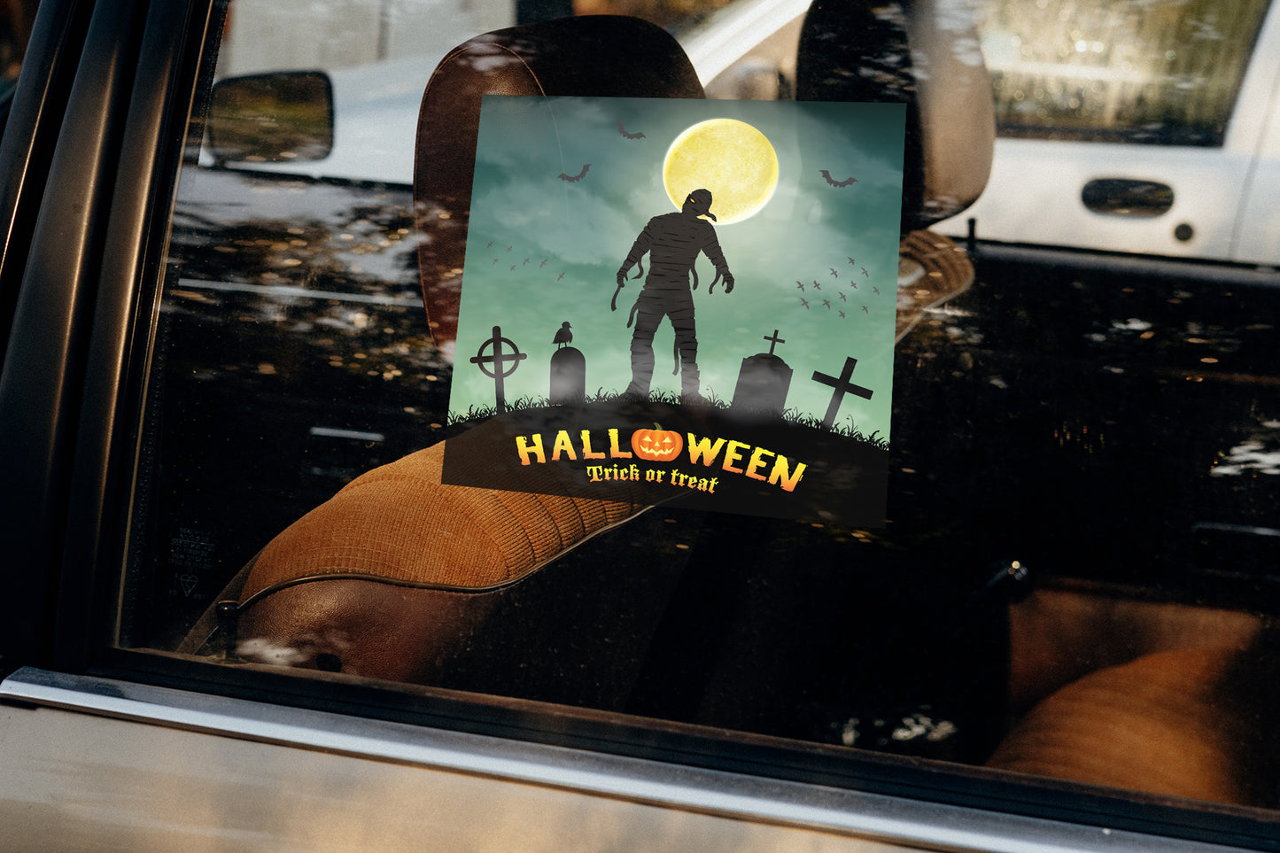 Halloween: Mummy at the Graveyard Window Clings        -   Removable Window   Static Decal