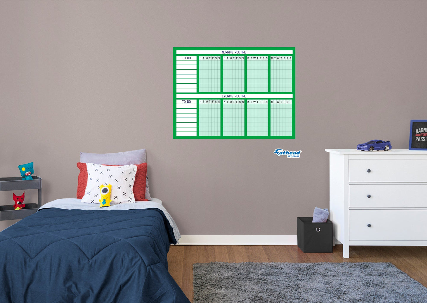 Chart:  Green Routine Chart Dry Erase        -   Removable     Adhesive Decal